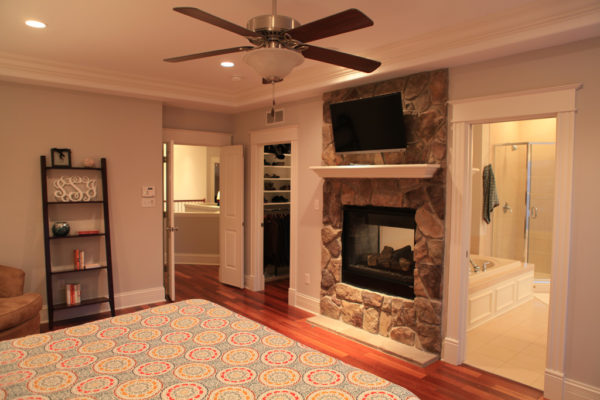 Stone fireplace in the Master bedroom
